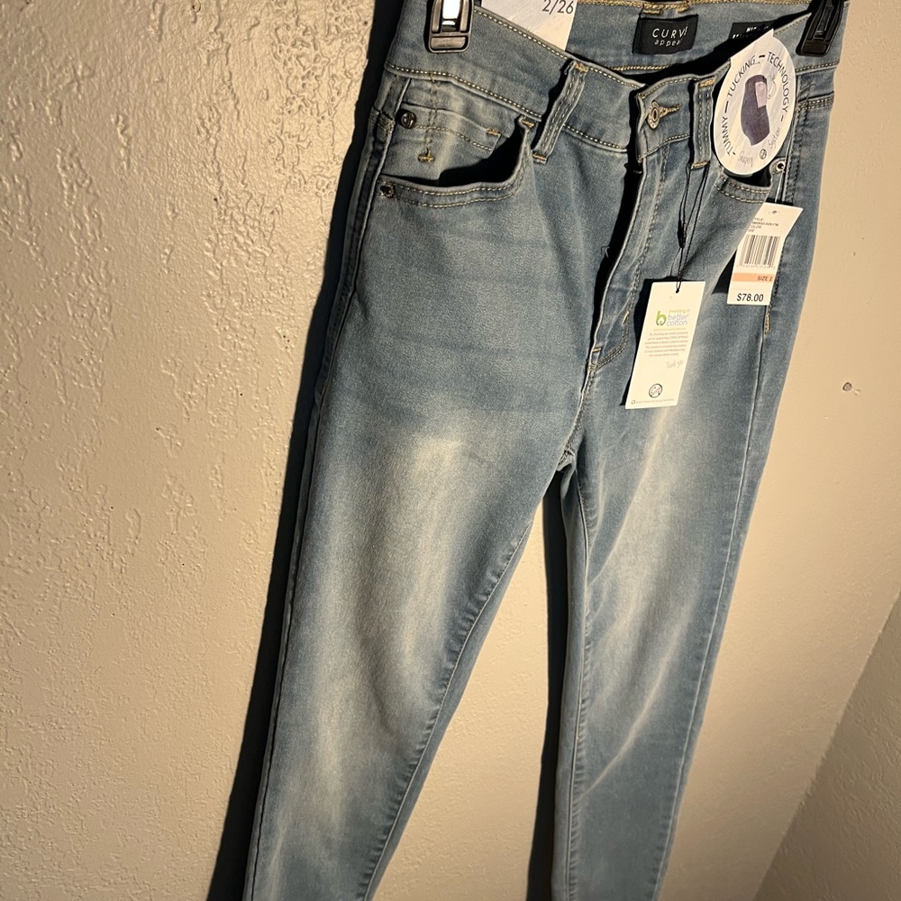Curve Appeal Blue Skinny High-Waisted Jeans SZ 2 Tummy Tucking Straight Leg NWT - Picture 5 of 16